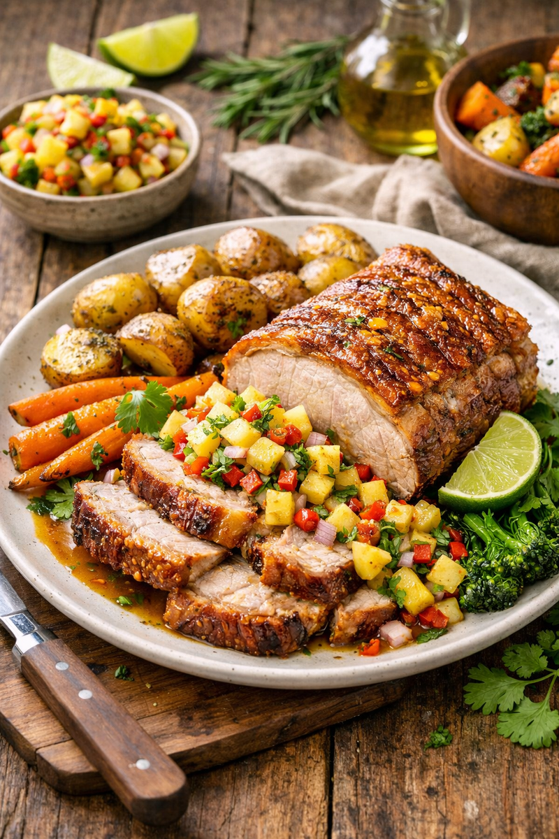Roast Pork with Pineapple Chilli Salsa